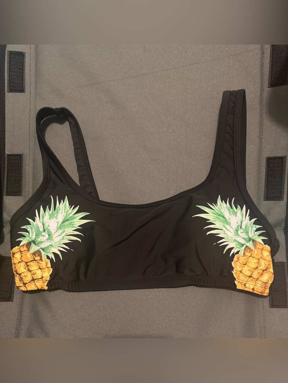 🍍 Black Bikini Top with Pineapple Print
